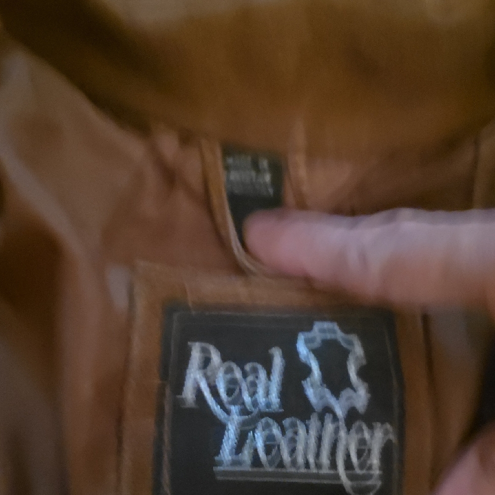 Embroidered Brown Leather Jacket with Blue Details - Picture 8 of 13